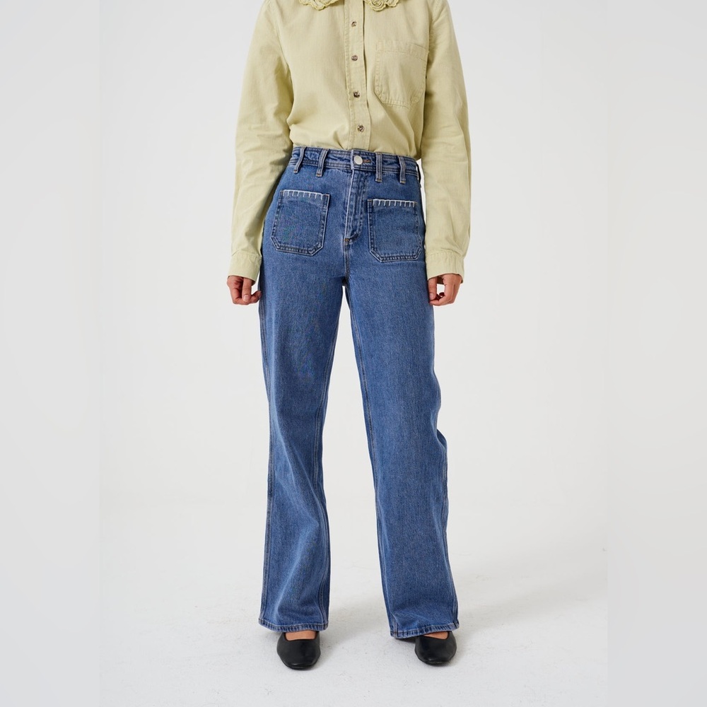 Seventy + Mochi Mabel Jeans Patch Pocket High Rise Wide Leg Size 30